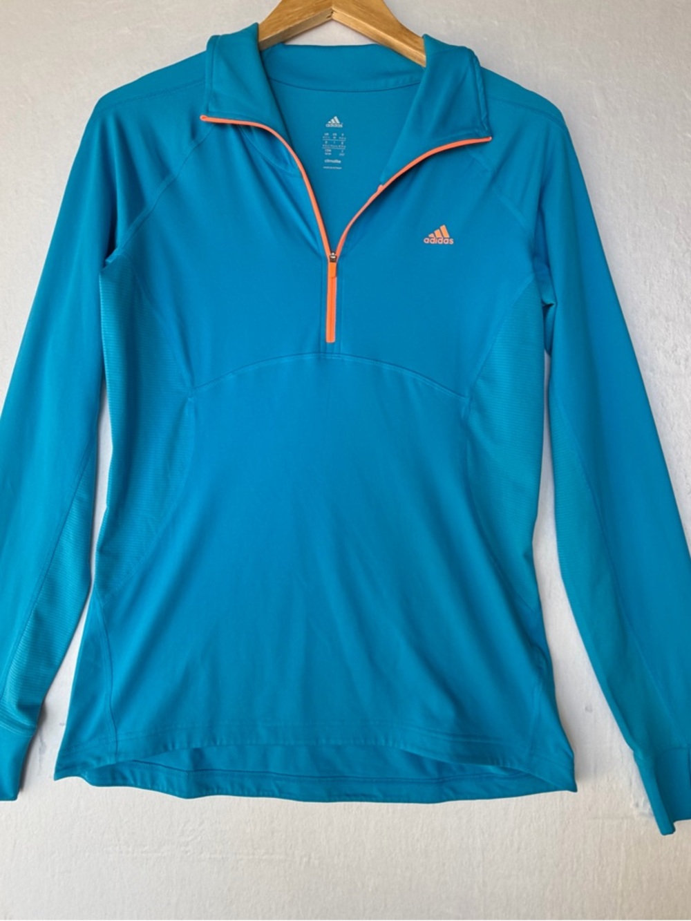 adidas Bright Teal Athletic Top with orange Logo